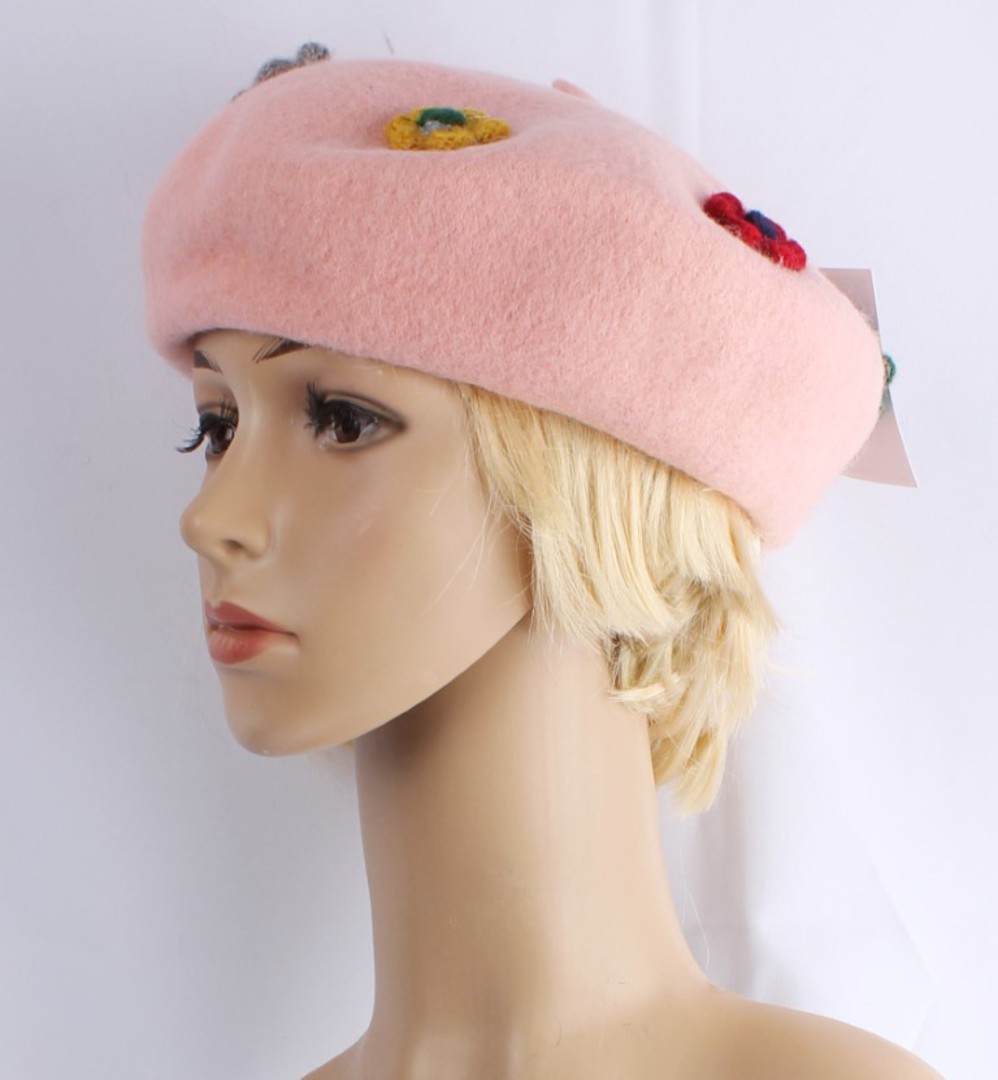 Head Start warm wool beret with flowers pink STYLE : HS/5060PNK image 0